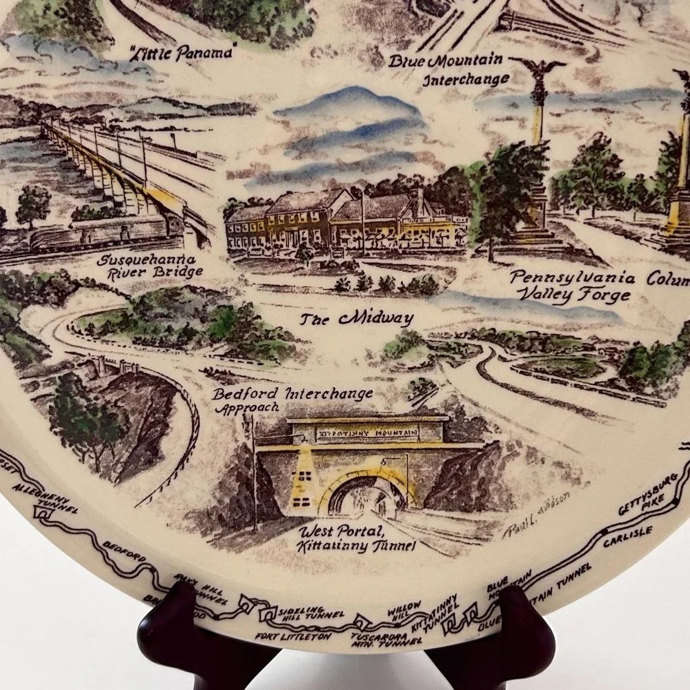 Vernon Kilns Pennsylvania Turnpike Plate Artist P.‎ Davidson Souvenir Decor